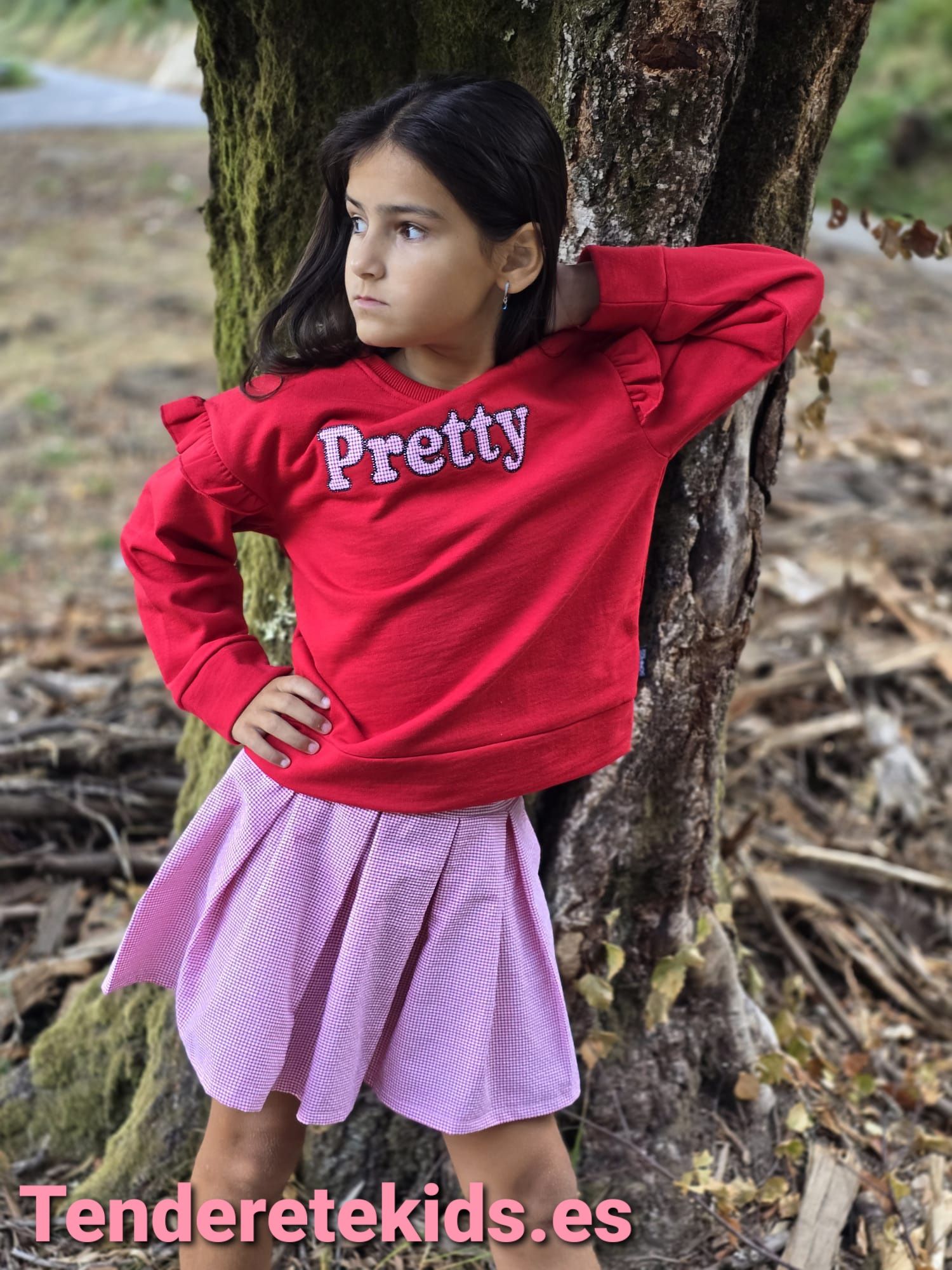 Conjunto Pretty rojo con falda vichy