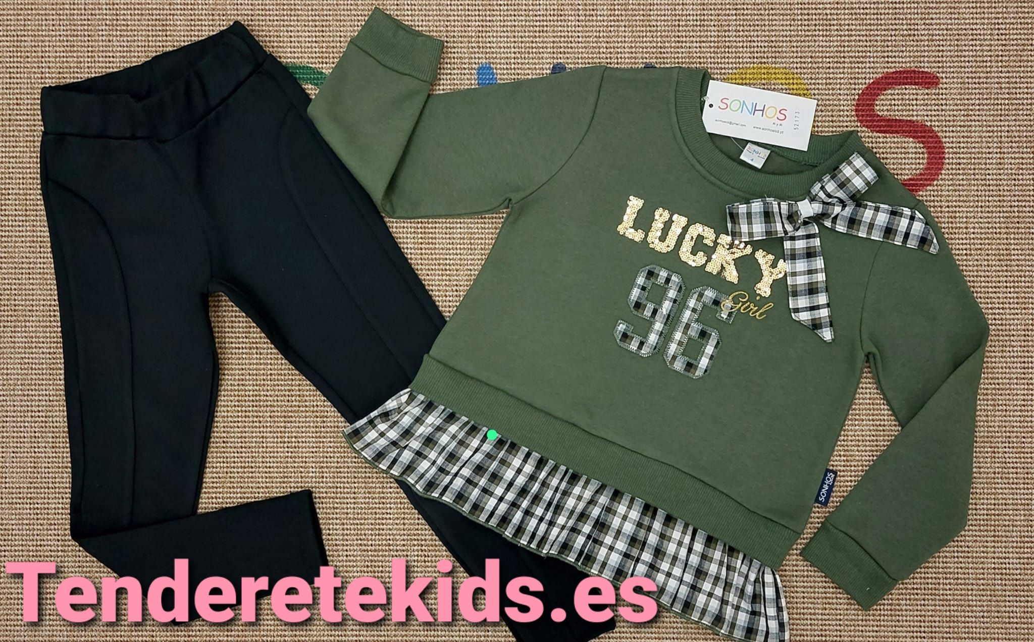 Conjunto verde Lucky con lazo vichy negro
