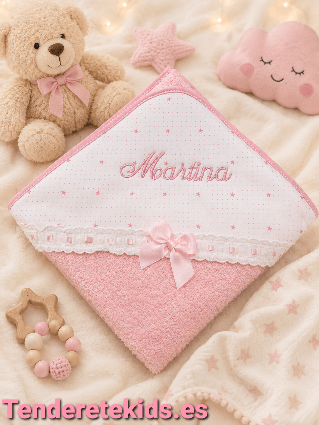 Capa de baño rosa estampado estrellas personalizable con nombre