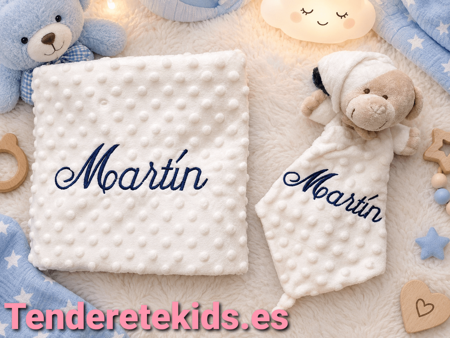Manta con doudou a juego personalizados en varios colores