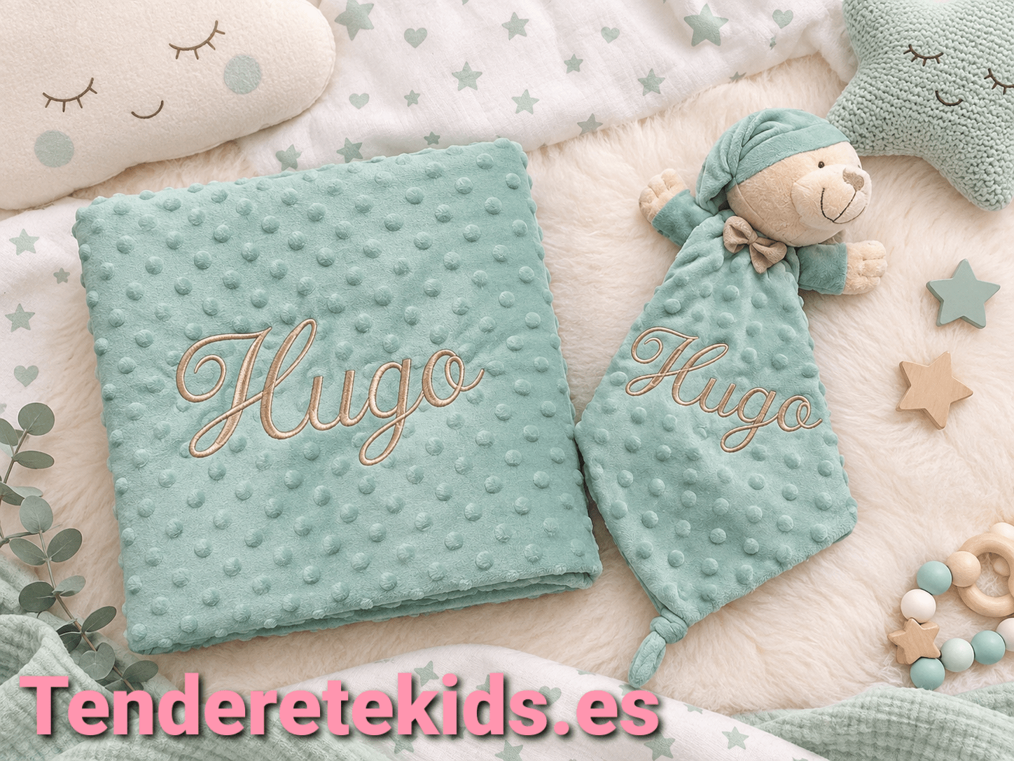 Manta con doudou a juego personalizados en varios colores
