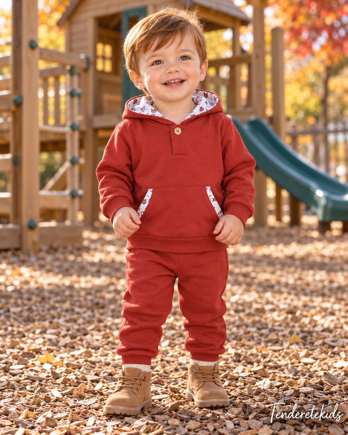 Chandal rojo liso con bolsillo canguro