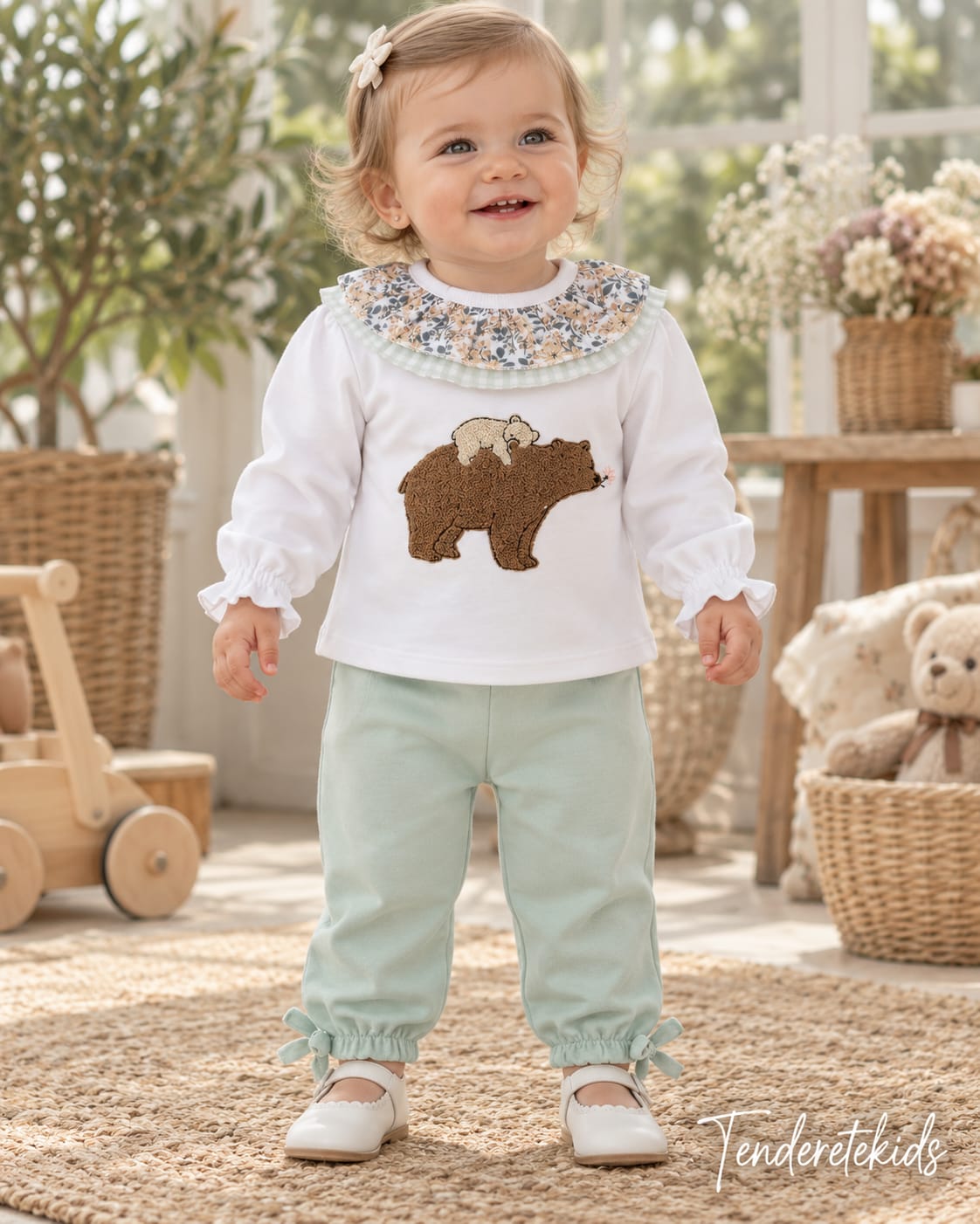 Conjunto mamá osa cuello volante estampado