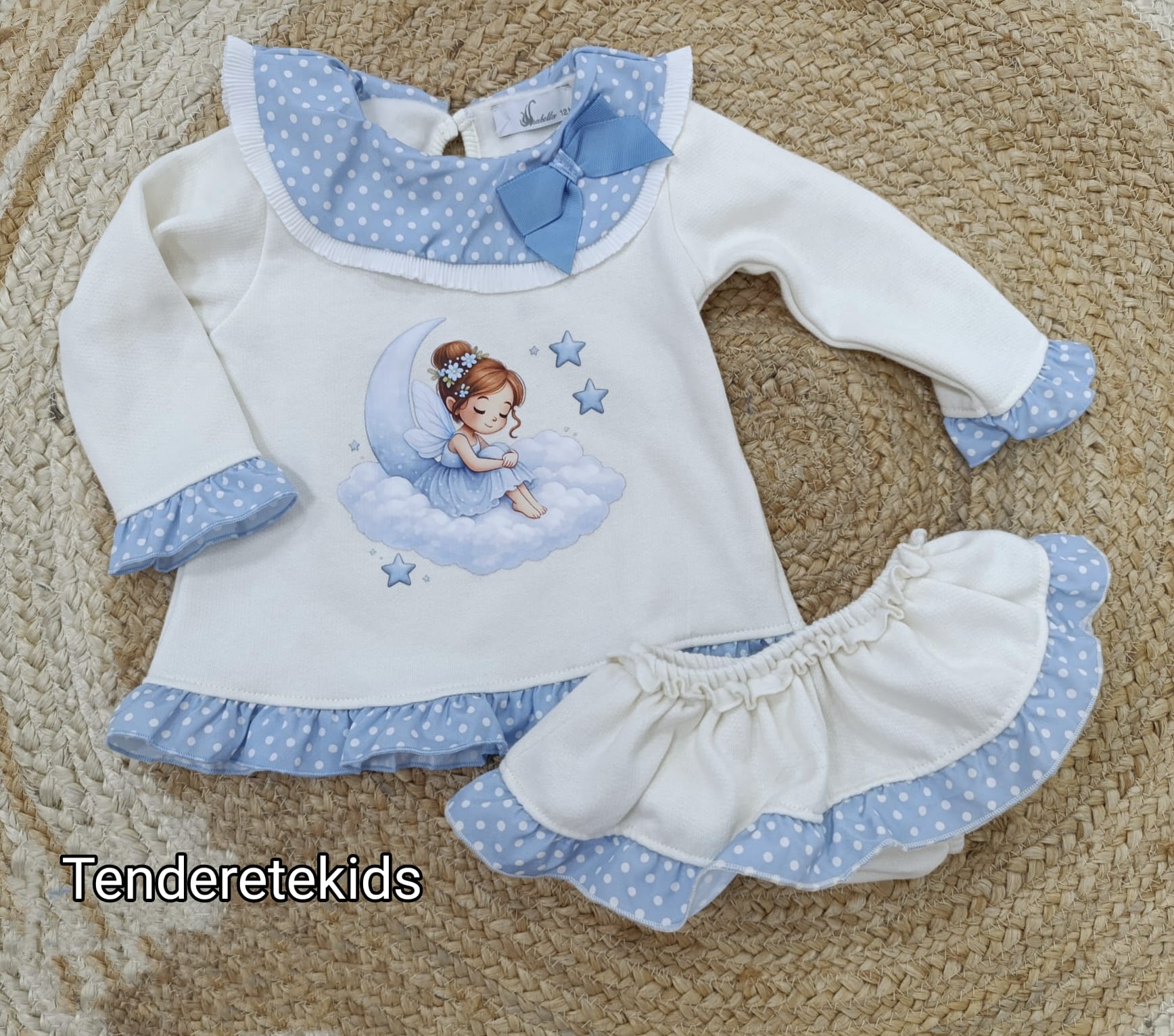 Conjunto celeste Ada luna cuello volantes de braga-falda