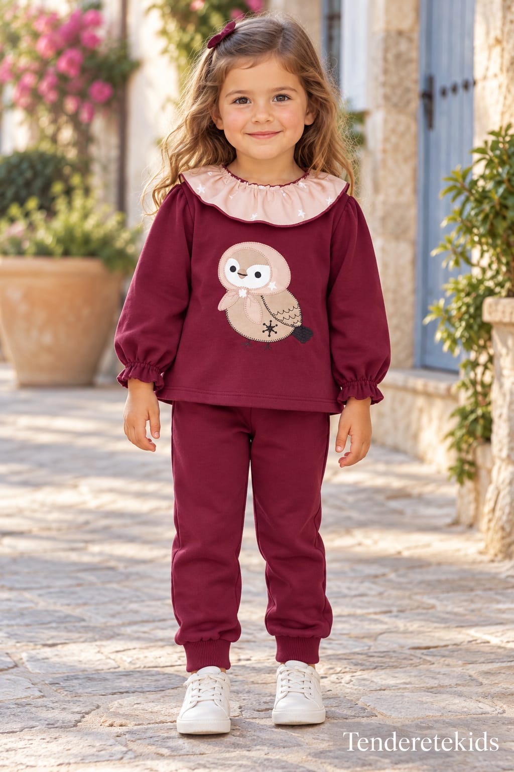 Chandal burdeo búho niña cuello volante