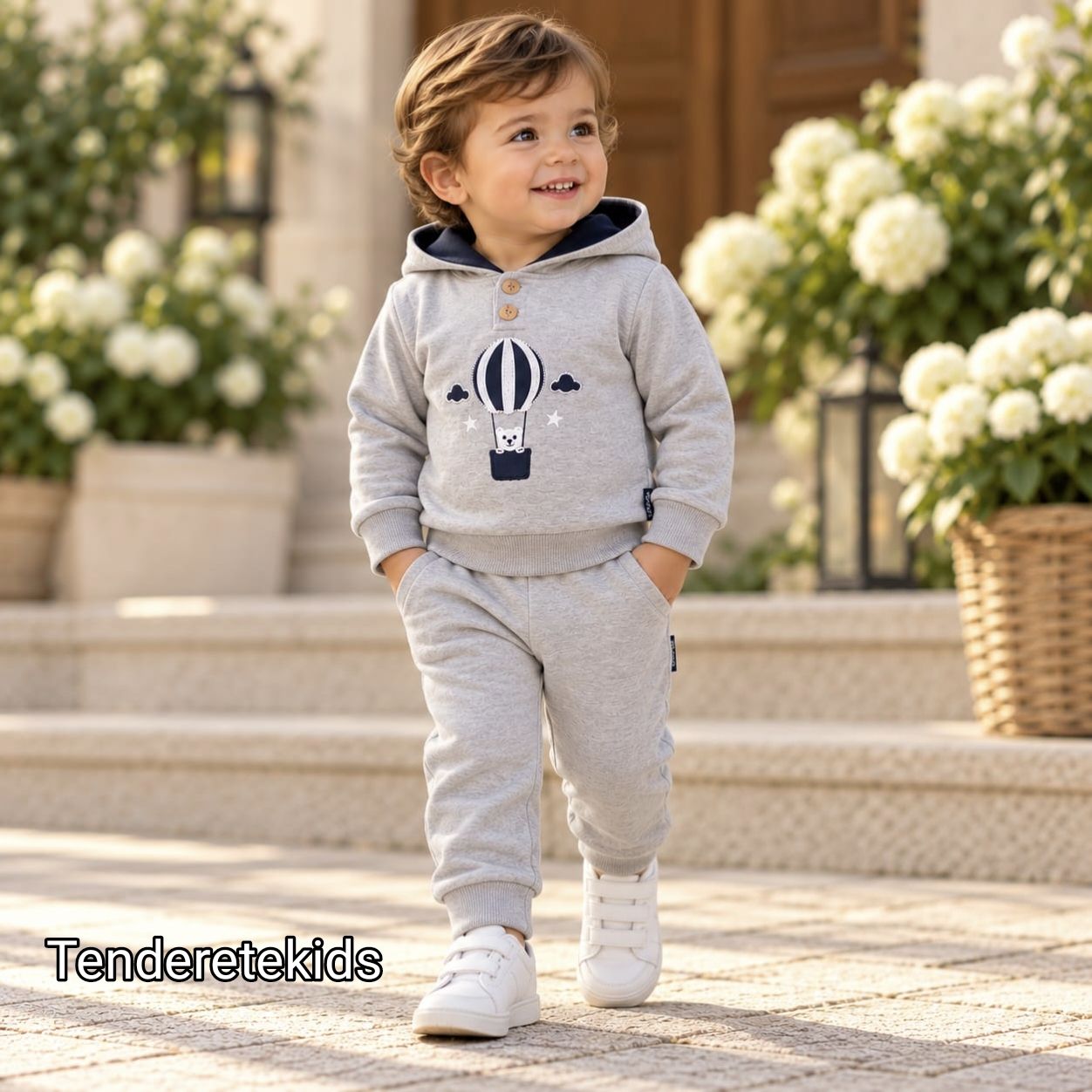 Chandal gris osito en globo niño