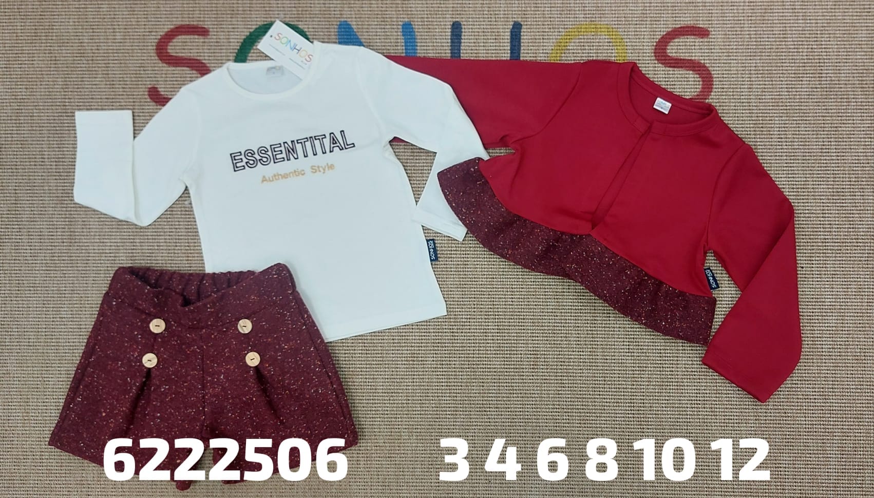 Conjunto burdeo tres piezas modelo essential