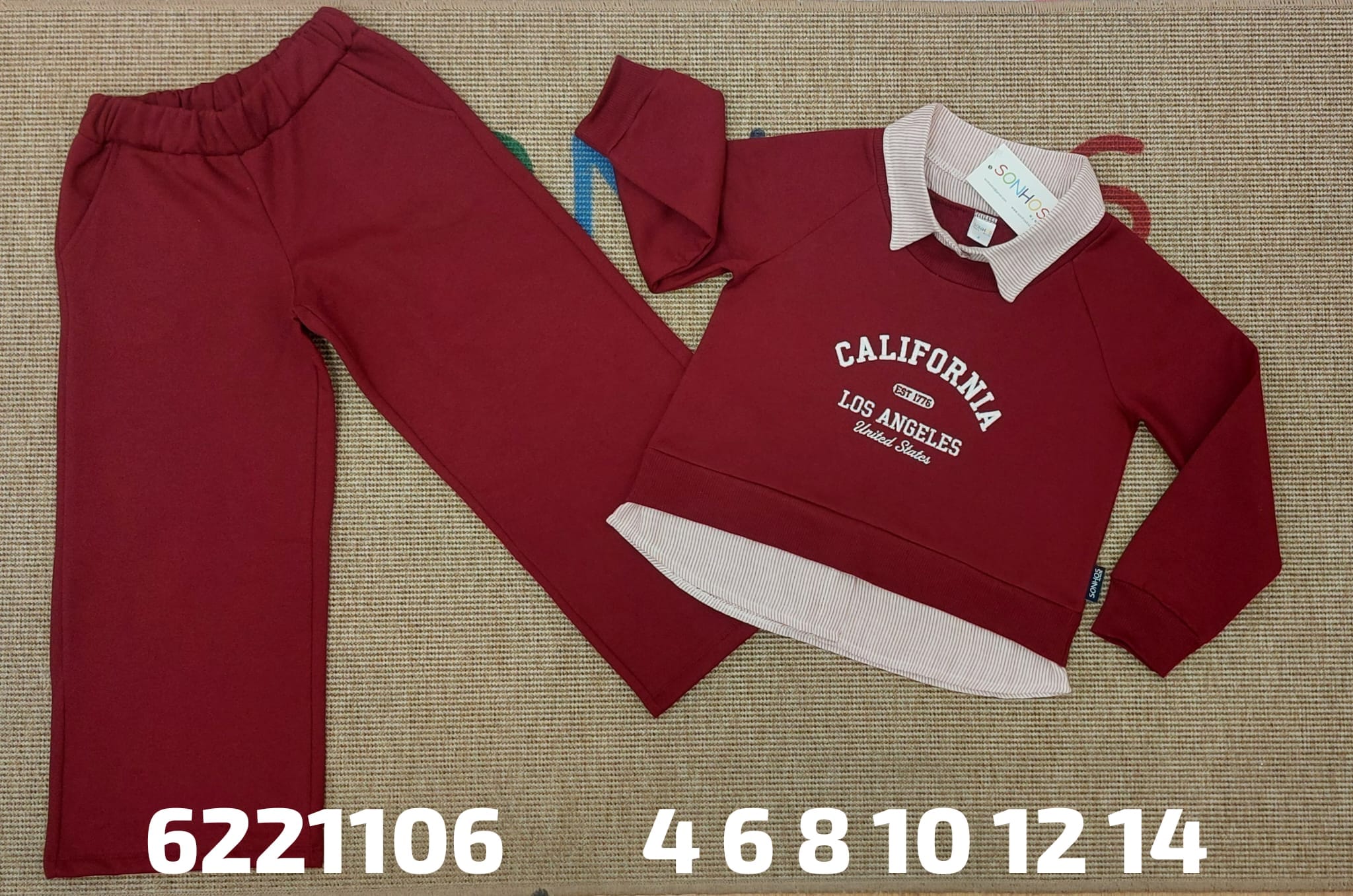 Chándal burdeos california con cuello camisa