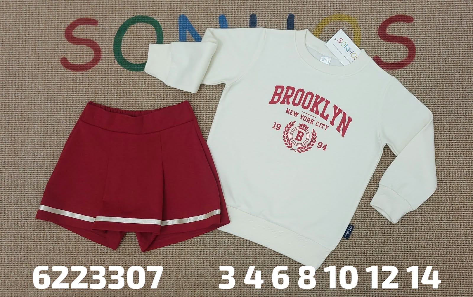Conjunto Brooklyn de sudadera marfil con falda
