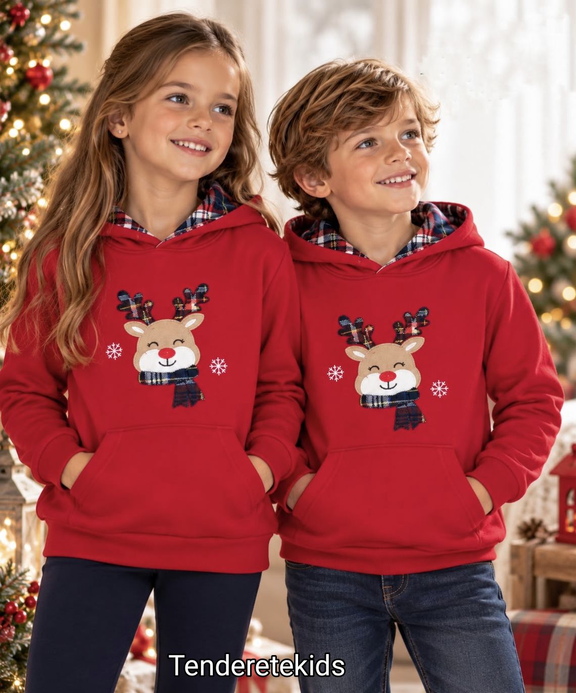 Sudadera roja reno unisex con bolsillo canguro