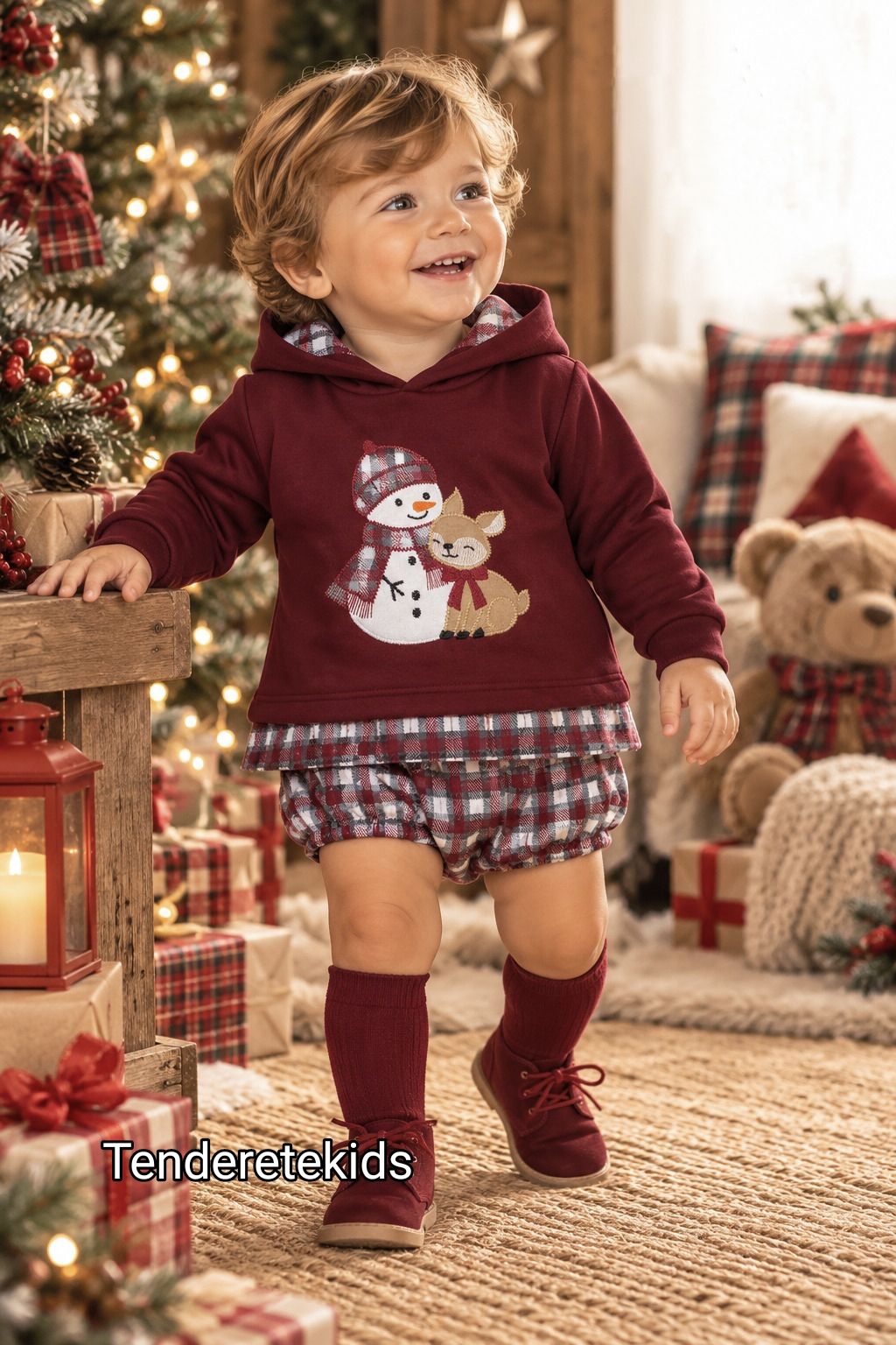 Conjunto burdeos navideño de cuento niño