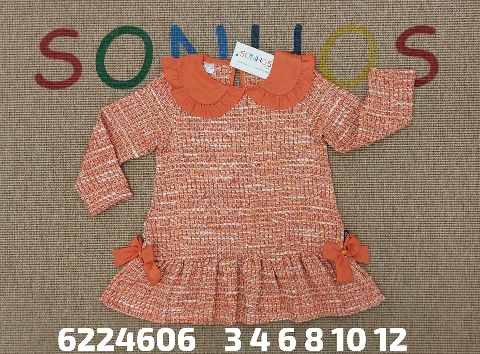Vestido naranja cuadros con cuello bebé