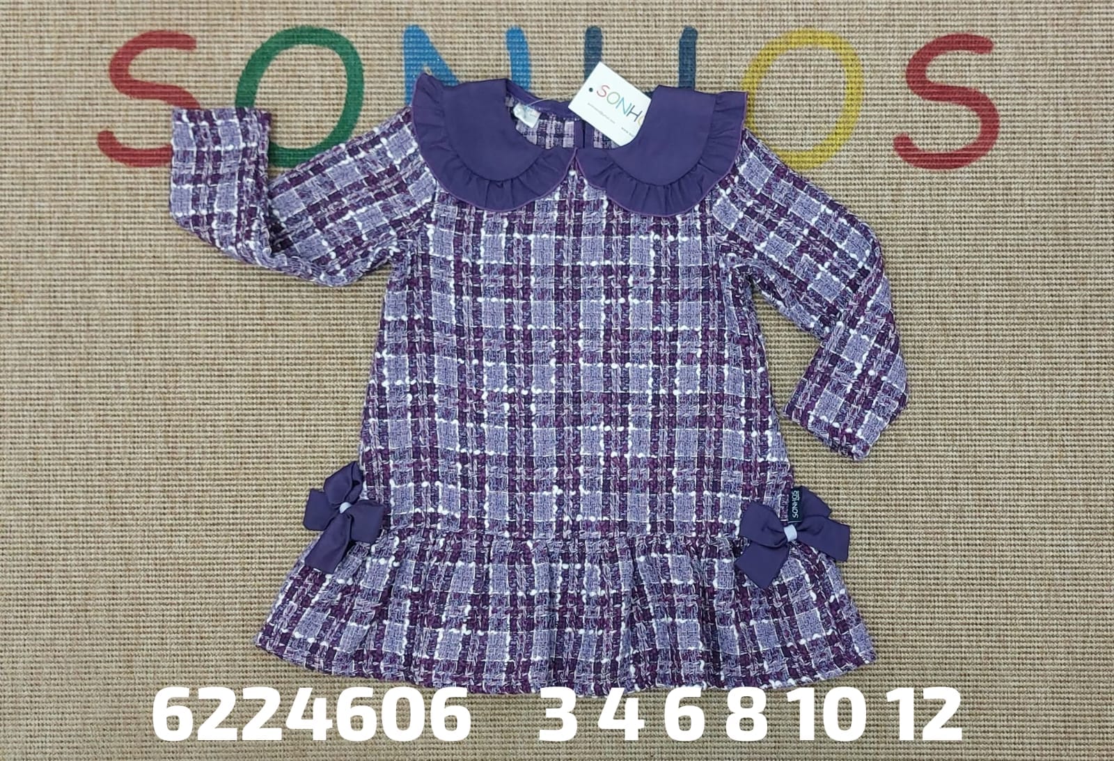 Vestido malva cuadros con cuello bebé