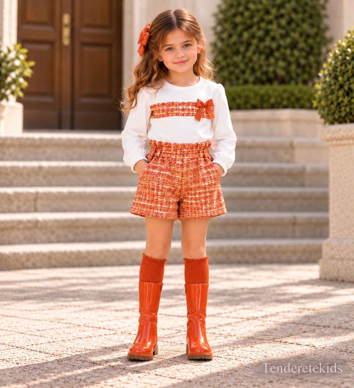 Conjunto de pantalón naranja cuadros