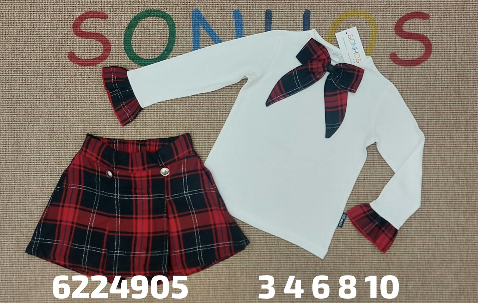 Conjunto vichy rojo-negro con lazada de falda