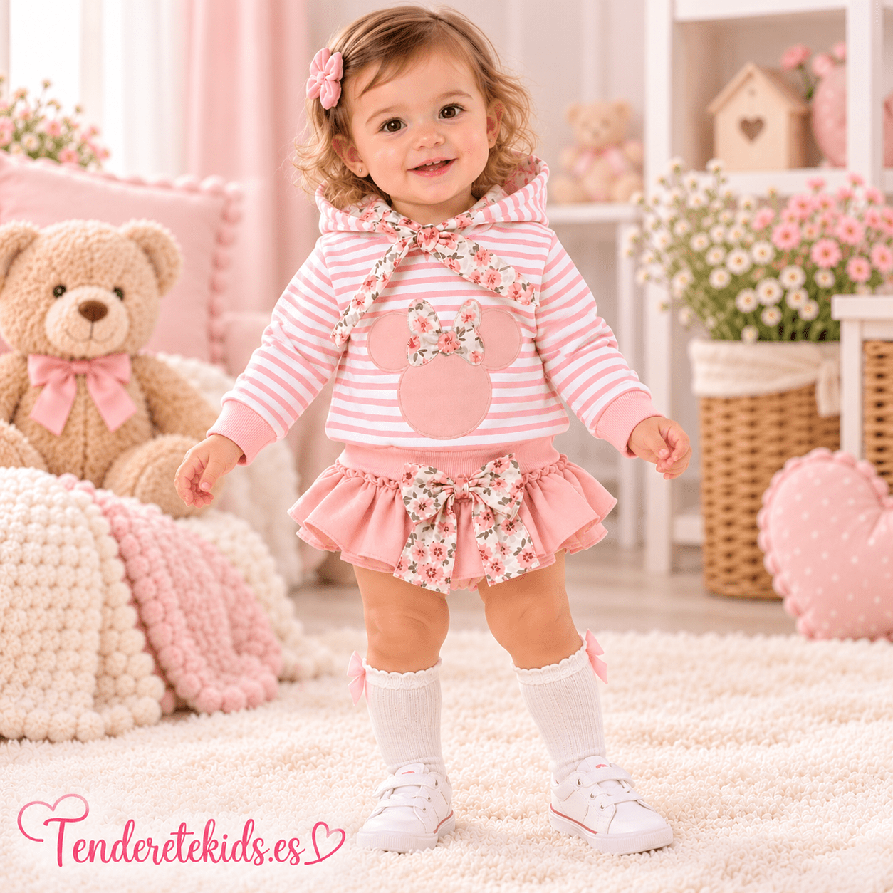 Conjunto rosa rayado ratoncita de braga-falda