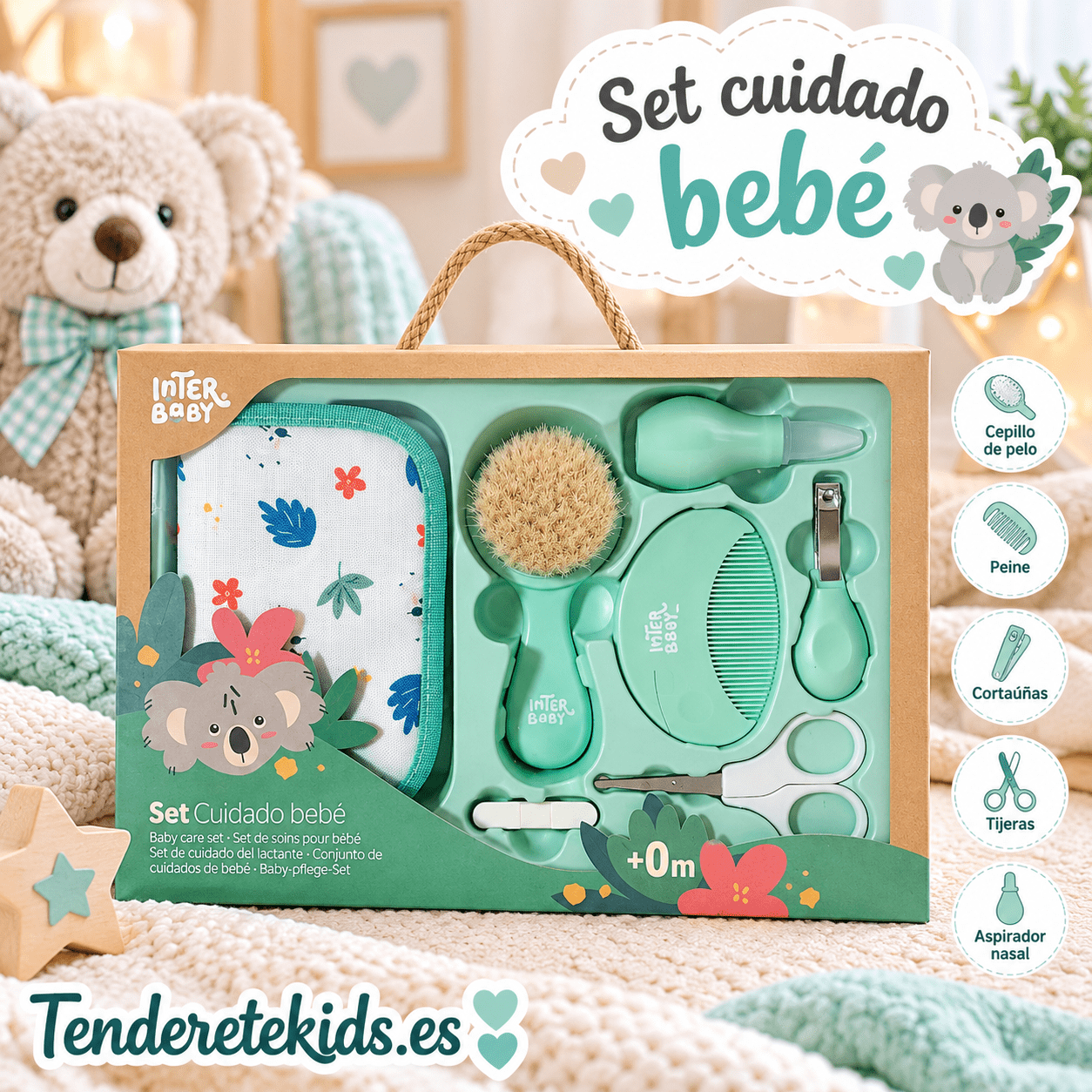 Set cuidado bebé verde agua InterBaby 7 piezas