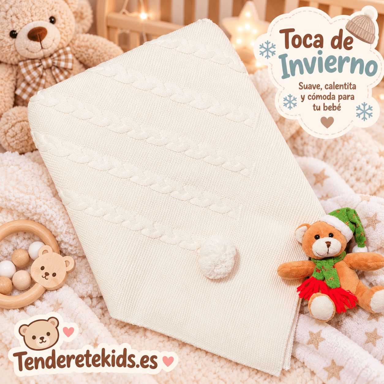 Toca marfil trenzas con ponpón (c603)