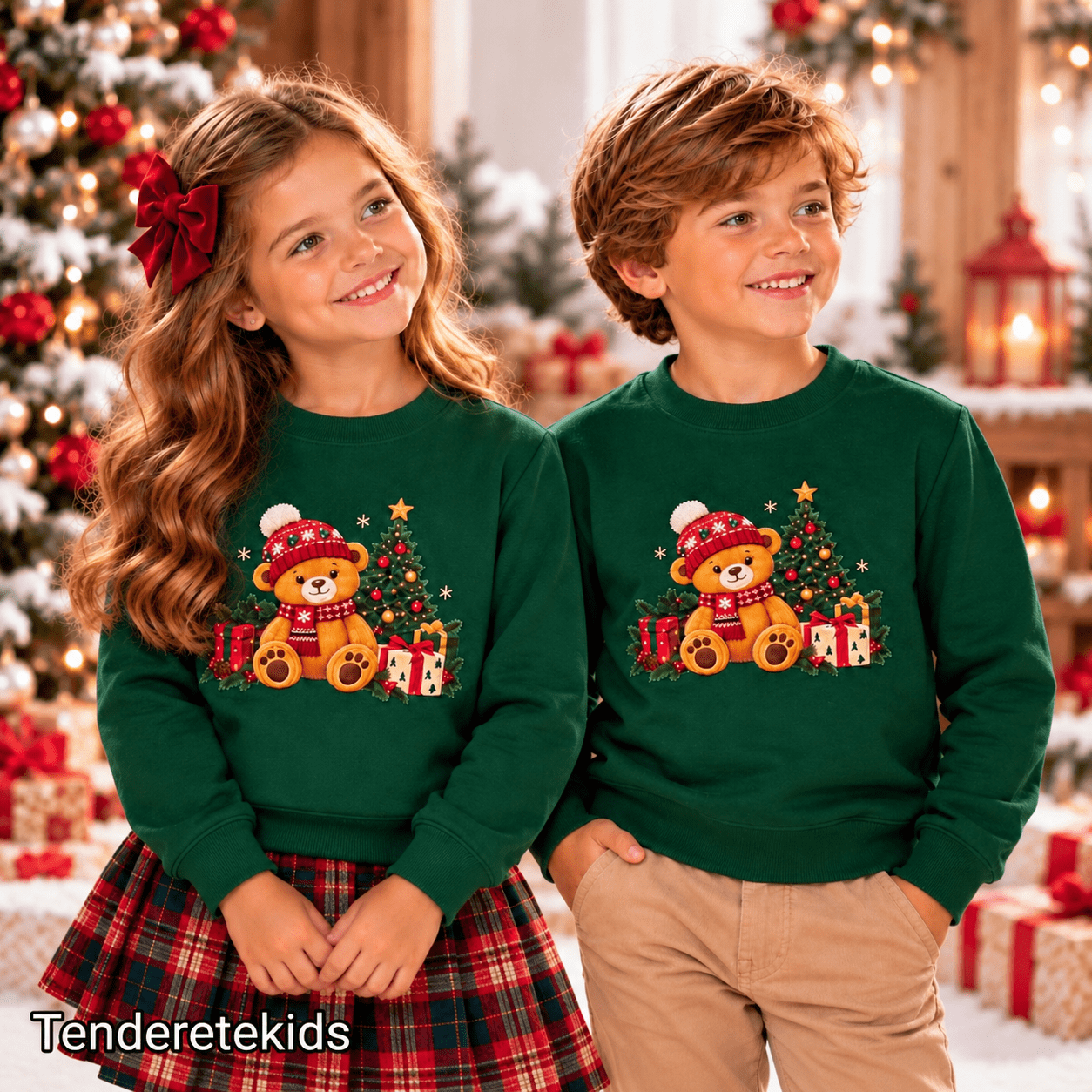 Sudadera verde unisex osito navideño